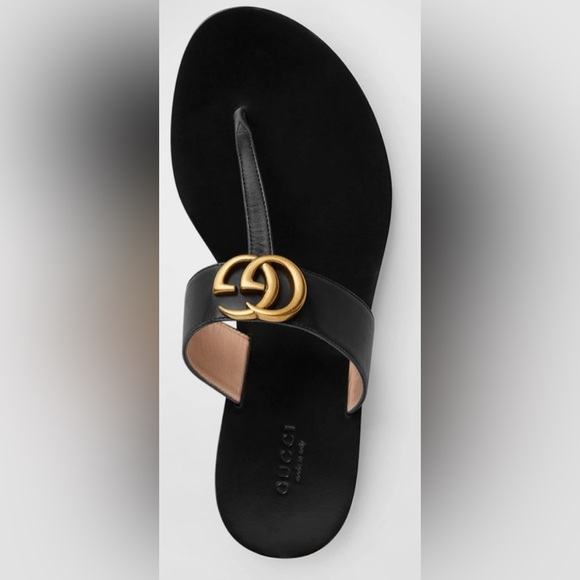 Gucci Black Thong Sandals Double G Marmont Size 39 or 9 - Picture 1 of 3